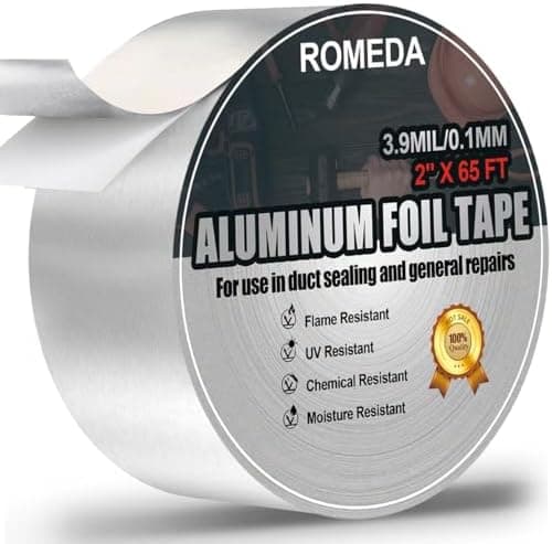 Romeda Aluminum Foil Tape, 2 inch x 65 Feet Foil Tape (3.9 mil), Silver Insulation Adhesive Metal Tape, High Temperature Heavy Duty HVAC Tapes for Ductwork, Dryer Vent, HVAC