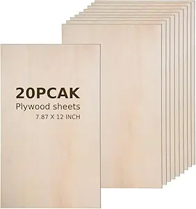 Plywood Board 20PCS 12" x8" x 1/12 inch Basswood Sheets Thin Wood Sheets Perfect for Arts Crafts School Projects and DIY Projects,Baltic Birch Sheets Perfect for Wood Burning…