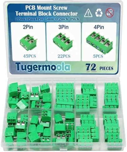 Tugermoola 72PCS 5mm/0.2inch 2Pin 3Pin 4Pin Pitch PCB Mount Screw Terminal Block Connector Assortment Kit PCB Board Wire Connectors Green