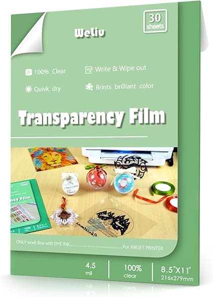 Weliu Transparency Film Sheets for Inkjet Printers 30 Sheets, 100% Clear Paper Acetate Sheets for Overhead Projector 8.5 X 11 Inches