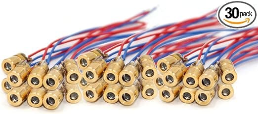 WOWOONE Laser Diode 30Pcs 5V 650nm 5mW Mini Red Dot Laser Head, 6mm Outer Diameter Laser Module with Leads, for Arduino Laser DIY Electronics Projects, High-Stability Red Laser Diode