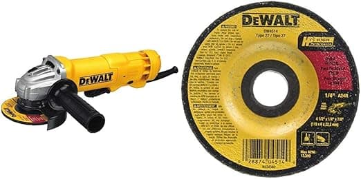 DEWALT Angle Grinder, 4.5 Inch, 11 Amp, With Paddle Switch (DWE402), Black and DEWALT Grinding Wheel for Metal, 4-1/2-Inch (DW4514)