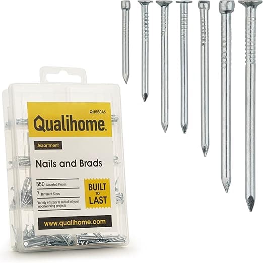 Qualihome Hardware Nail Assortment Kit, Includes Finish, Wire, Common, Brad and Picture Hanging Nails