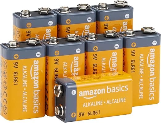 Amazon Basics 8-Pack 9V Long-Lasting Alkaline Batteries for Smoke Detector, Electronics &amp; Audio, Reliable, 5-Year Shelf Life