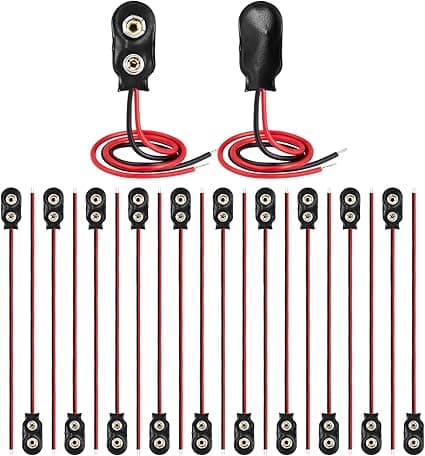 CHANZON UL Wires 20PACK 9v Battery Dual Connector Clip UL Wires I Type Snap with Pigtail Housing Soft Leather Leads Wires for Adapter Replacement Terminal