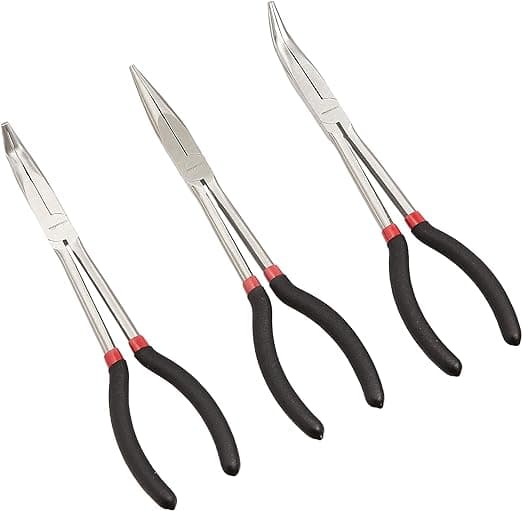 Amazon Basics Extra Long Reach Needle Nose Pliers Tool Set for Narrow Spaces, Versatile, 3-Piece, Black