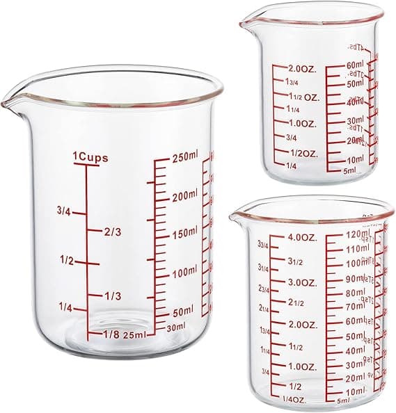 Ackers High Borosilicate Glass Measuring Cup Set with Pour Spout,60ml(2OZ),120ml(4OZ), 250ml(8OZ) Glass Measuring Beaker for Kitchen or Restaurant, Easy to Read