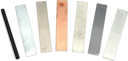 EISCO Metal Electrodes 7 Piece Set, Aluminium, Copper, Zinc, Nickel, Tin, Iron &amp; Carbon